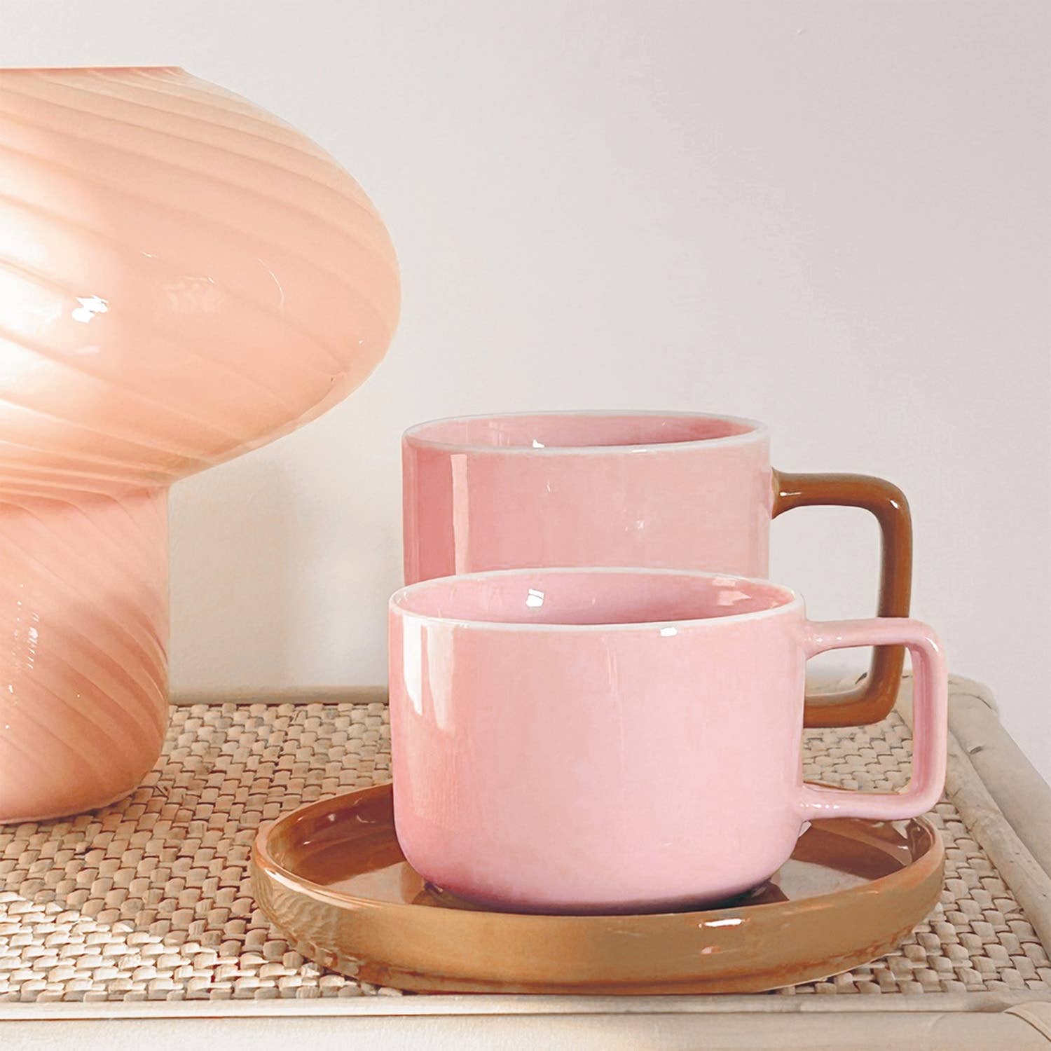 Opjet Paris – wholesale Coffee mug – Chic pink cup with its brown saucer D12 H7.5cm3