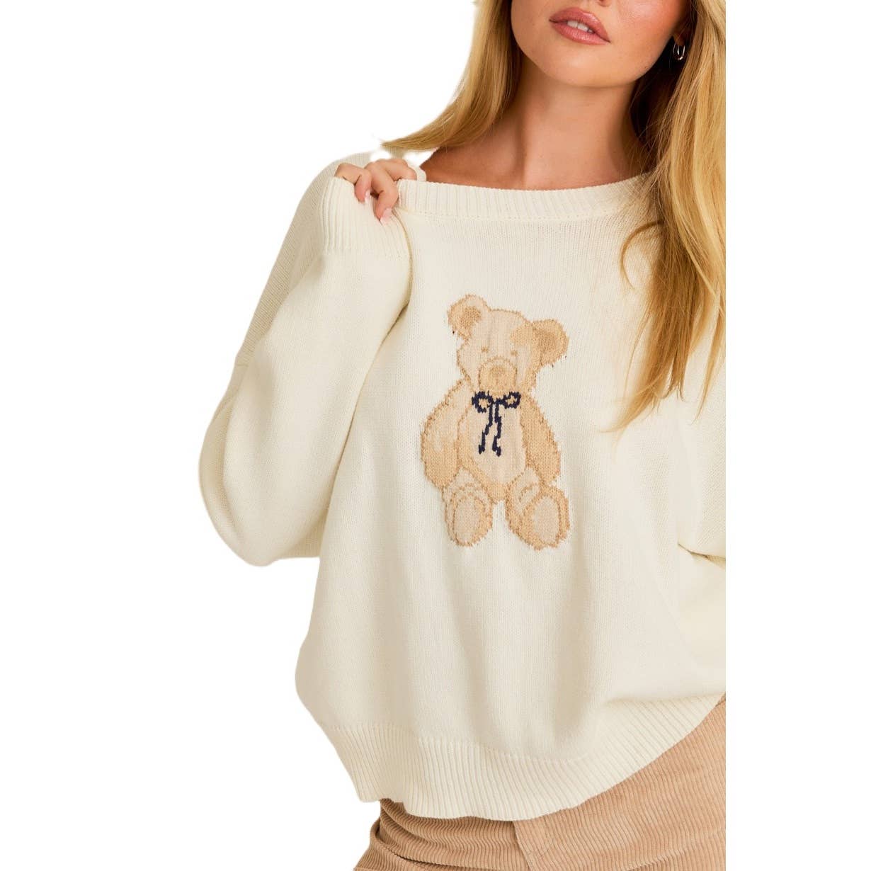 Apolline - Wholesale Knit Sweater - Women's - Long Sleeve Crew Neck Teddy Bear Graphic Sweater7