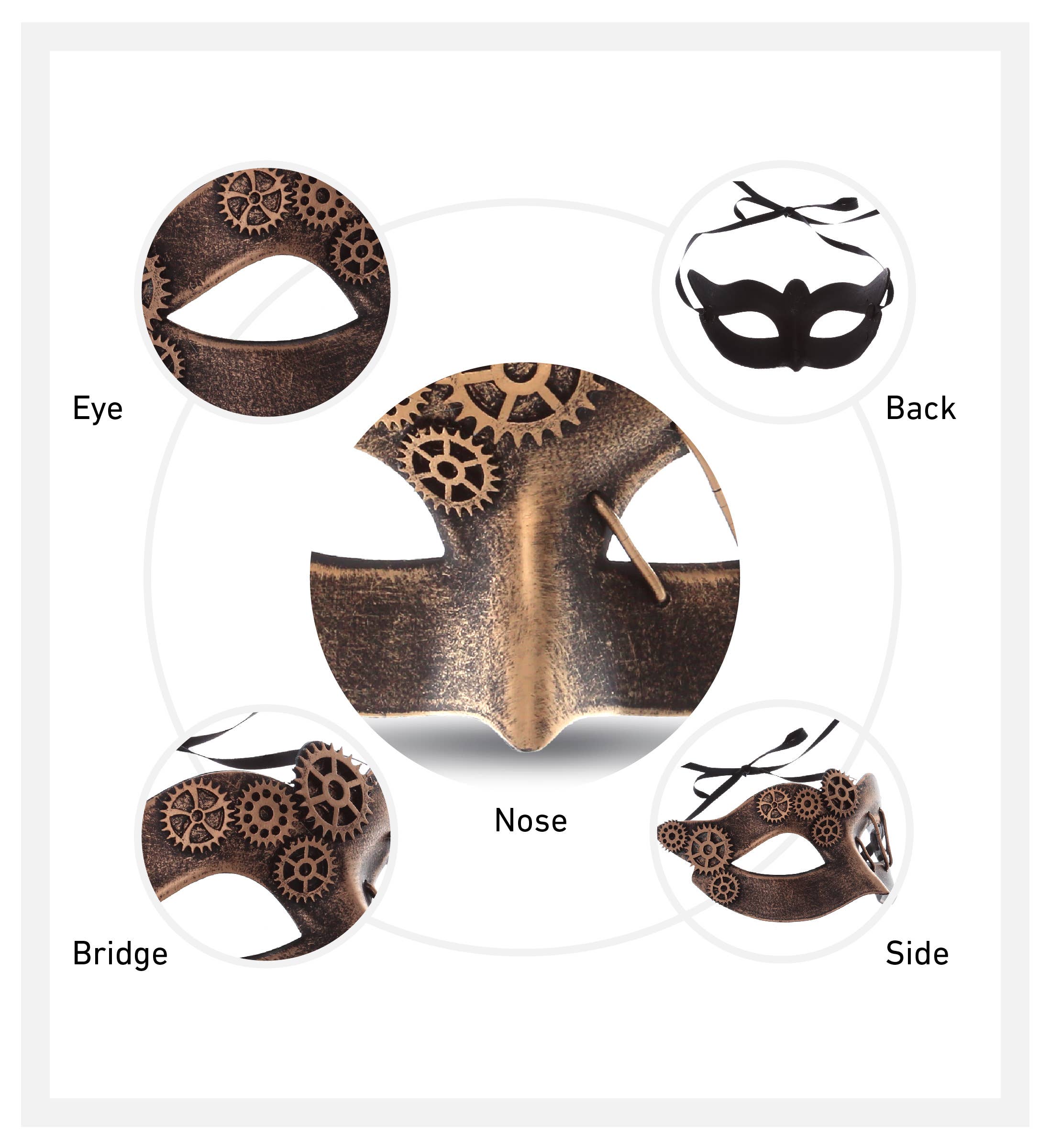 Cota Global - Wholesale Costume – Child - Steampunk - Venetian Metallic Masquerade Gears Mask - Copper3