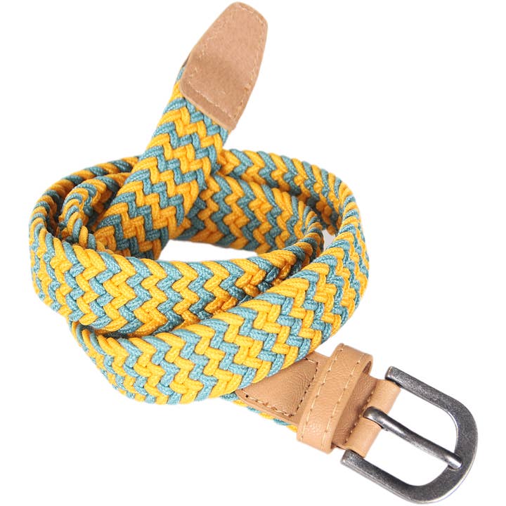 Cintura Intrecciata Elastica per Bambini - Blu / Giallo, 4-14 Anni Unisex per la vendita all'ingrosso da parte di Peppercorn Kids