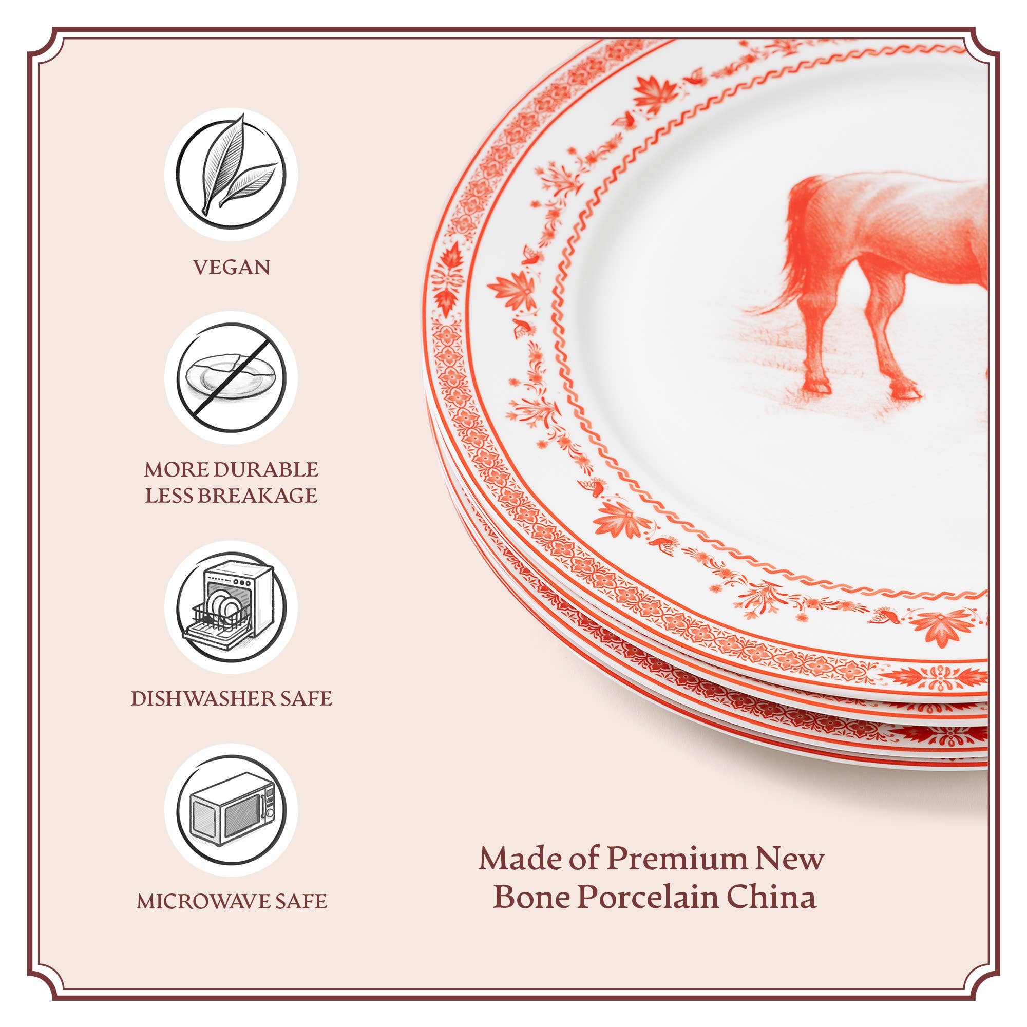 Blue Stallion Farm – Prato por atacado – Conjunto com 4 Pratos de Jantar Farm Fresh Vermelho e Branco com Caixa para Presente5