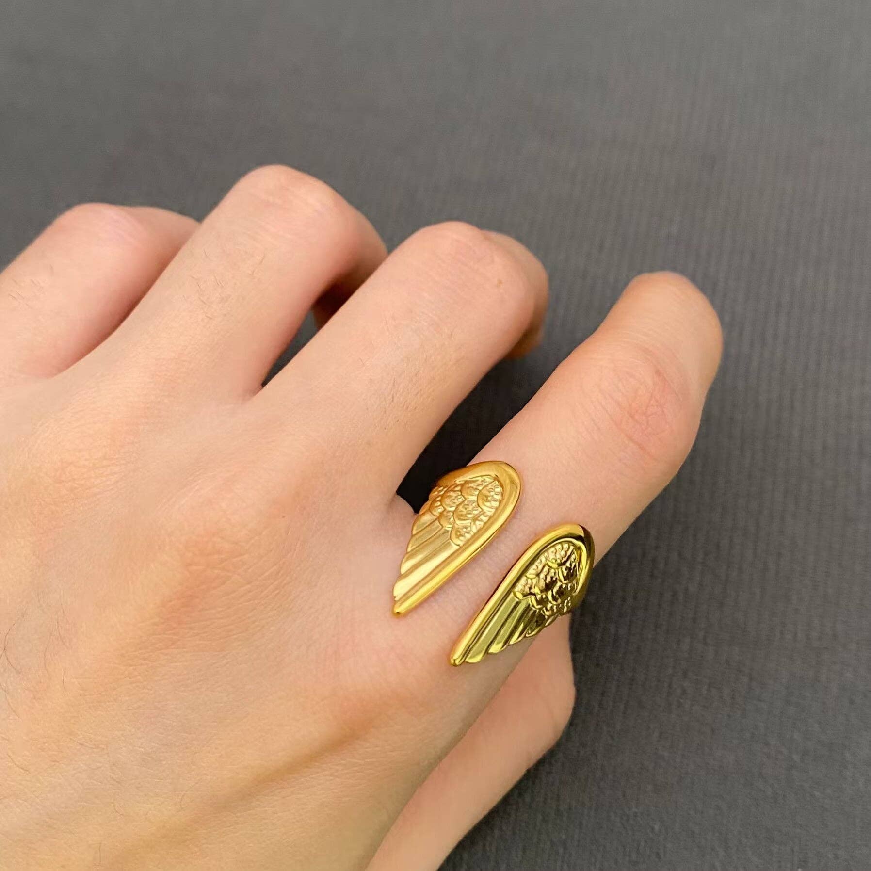Mio Queena - Wholesale Cocktail/Statement Ring - Wings 18K Gold Plated Stainless Steel Adjustable Ring - FGS4