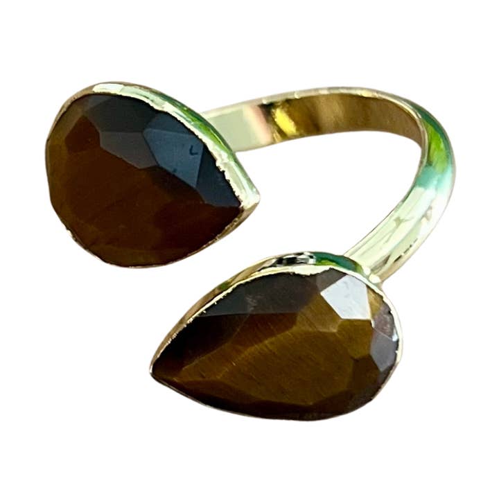 Tiger's Eye Gold Teardrop Wrap Ring for wholesale by Moon Child