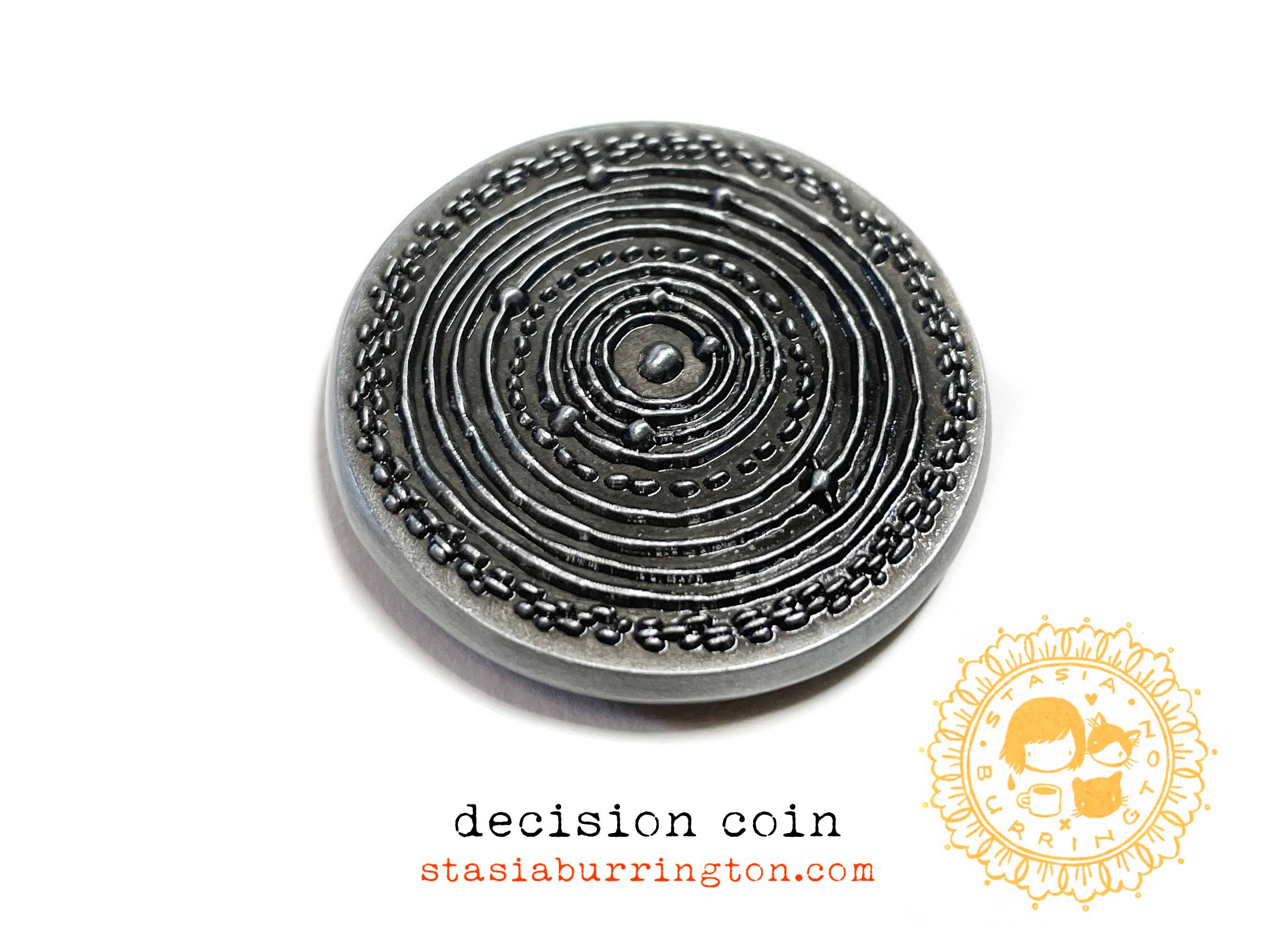 Stasia Burrington Illustration - Wholesale Keepsake Coin/Token - Coin - Moth - Solar System - decision making talisman8