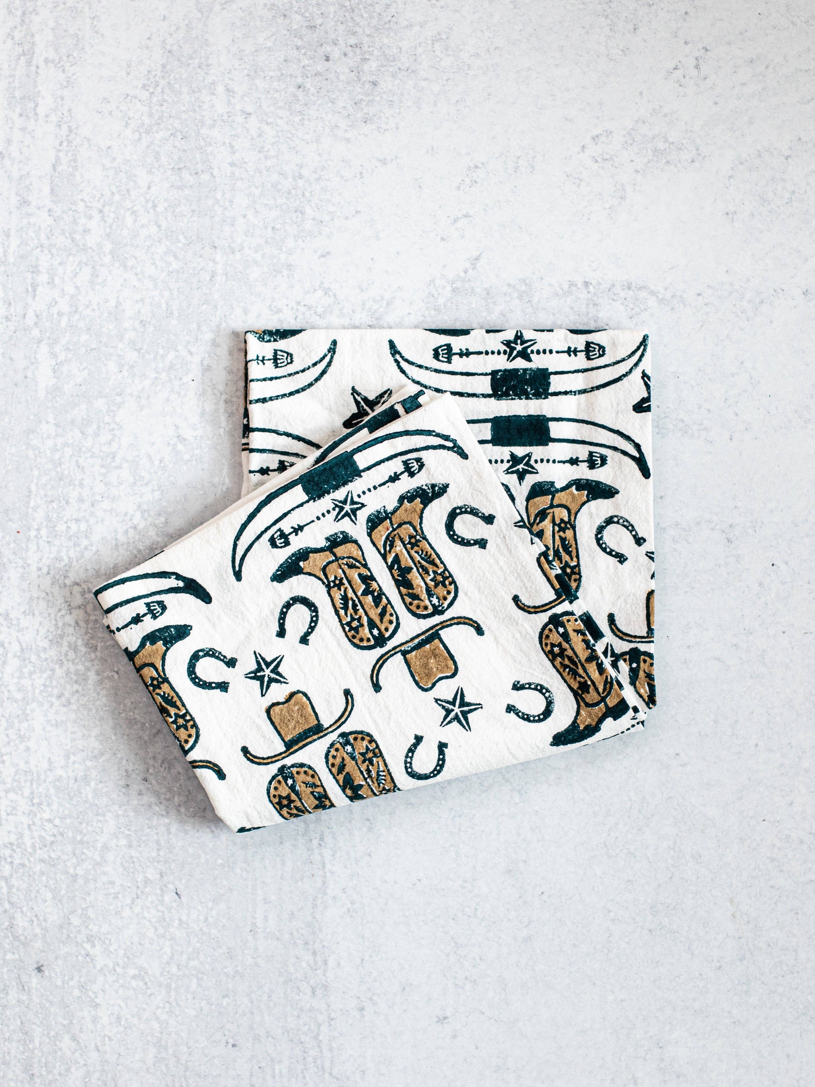 Mended - Wholesale Tea Towel - Tea Towel (Ivory) - Cowgirl Boots, Midnight & Chai1