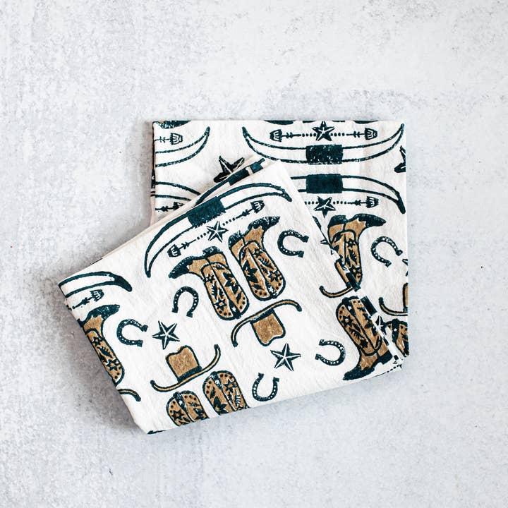 Mended - Wholesale Tea Towel - Tea Towel (Ivory) - Cowgirl Boots, Midnight & Chai1