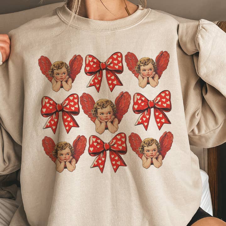 Par.tees by Party On! - Wholesale Graphic Sweatshirt - Unisex - Cupid Collage Valentine Coquette Hearts Graphic Sweatshirt