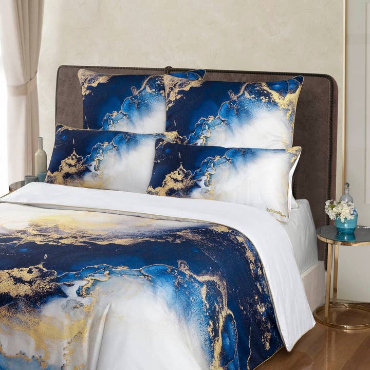 Aymando Home – Engroshandel Sengesæt – Deluxe sengetøjssæt 100% bomuld Mako Satin Marmor Blå4