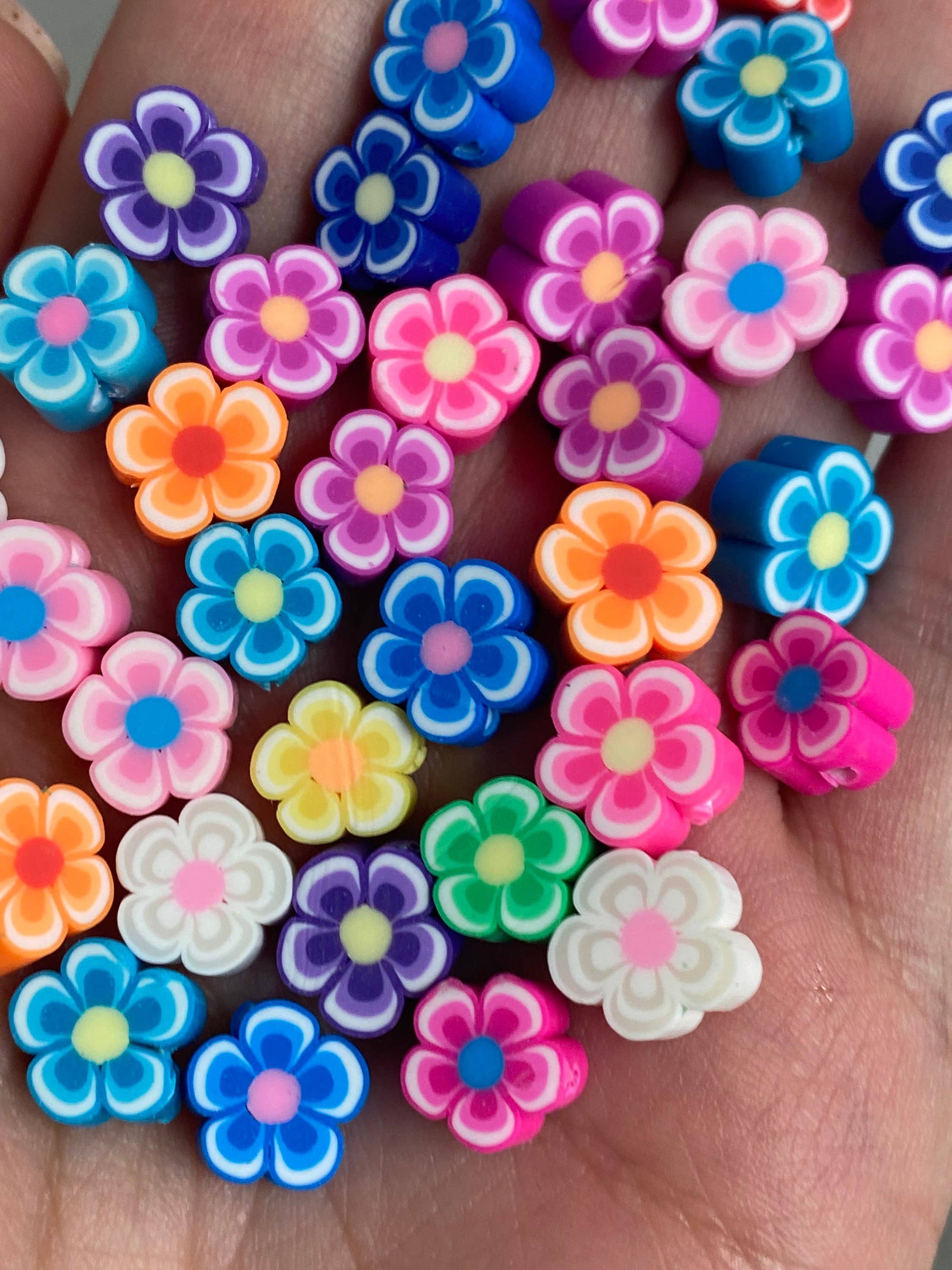 The Bead Bazaar - Wholesale Beads - 100 Bright Flower Beads, 90's Boho Accent Flower Beads, Colo4