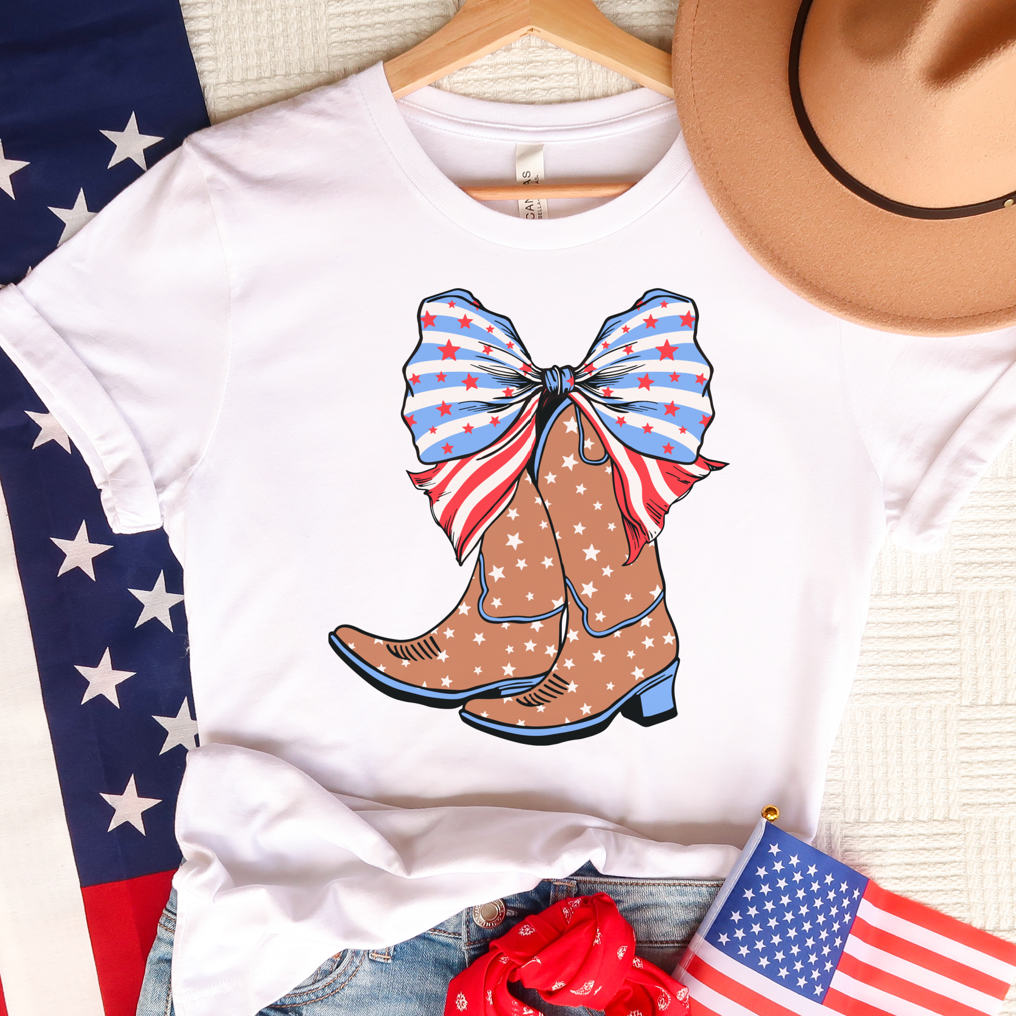 Par.tees by Party On! - Wholesale Screen Printed T-Shirt - Women's - USA Cowboy Boots Patriotic Country Western boho Graphic Tee1