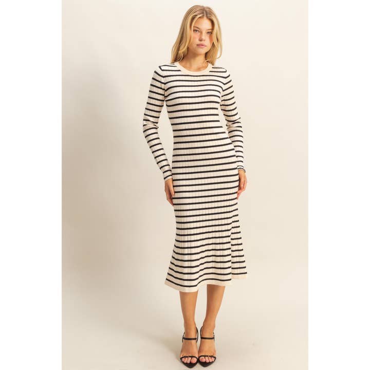 HYFVE - Wholesale Dress - Women's - Striped Sweater Dress With Flared Hemline8