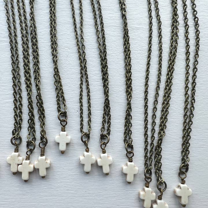 Small Cream Cross Necklace (18" Chain) for wholesale by Generosity Company
