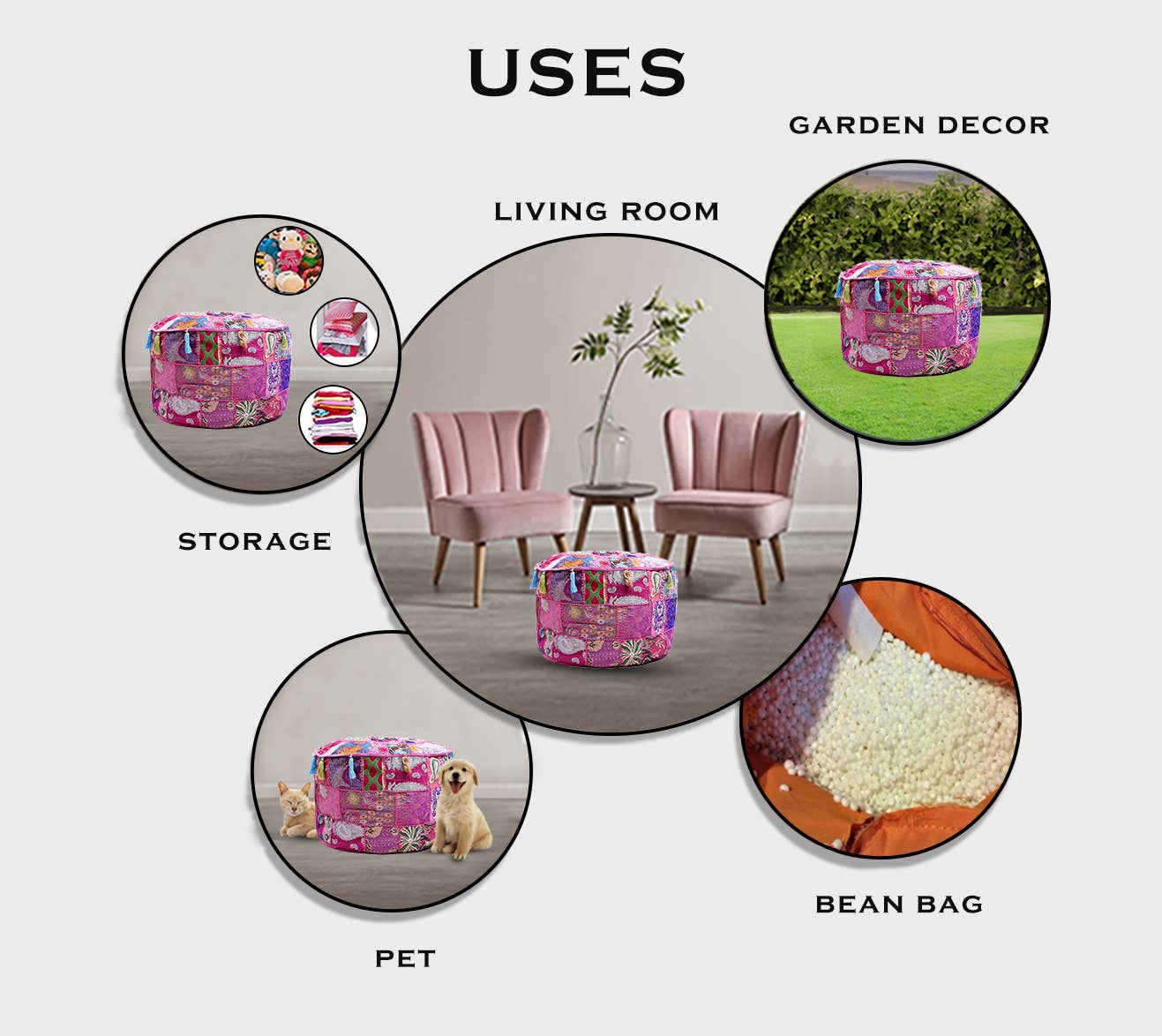 Aakriti Inc. - Wholesale Pouf - Aakriti Gallery Indian Pouf Footstool Ethnic Pouf Cover28