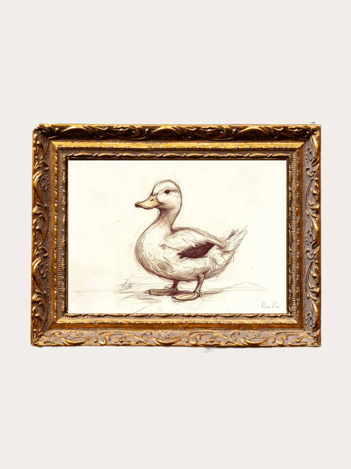 Croquis de Caneton | Art Encadré en Moulure Dorée Inspiré par le Cuivre Français pour la vente par Luxe B Co