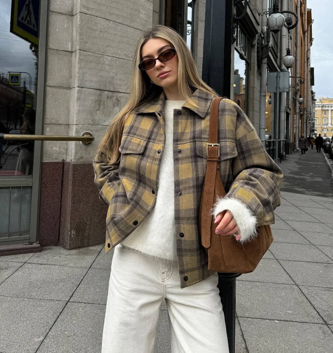 Marayn – wholesale Rock - Dam – Rysk rutig höstchic brunrutig oversized kappa13