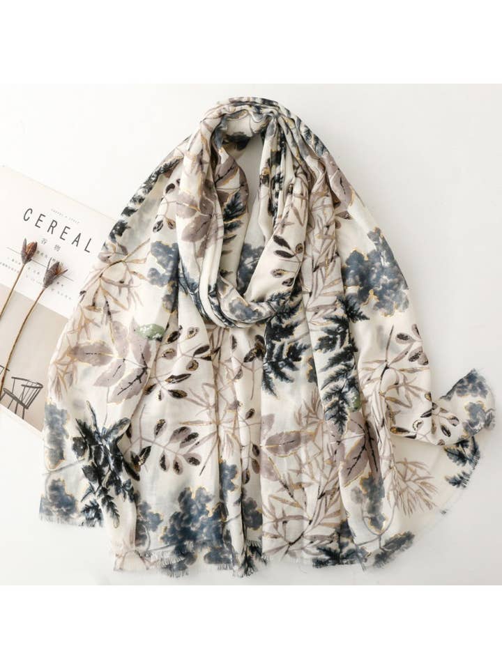 Scarvii - Leaf Print Long Thin Scarf - Versatile & Stylish for wholesale by Funkyrel® Atzbranding Limited