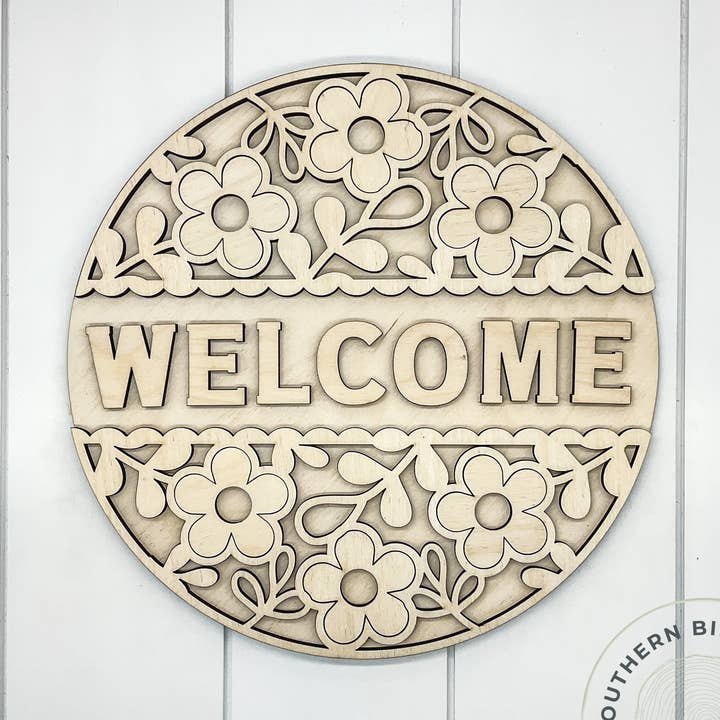 Welcome 3D Round Blank (Floral Scallop) for wholesale by Southern Birch Company