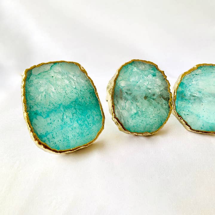 The Tangerine Store - Wholesale Napkin ring - Set of 4 Hand Rounded Aqua Agate Napkin Rings1