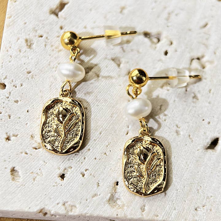 Vintage Pearl and Gold Floral Medallion Earrings and other Purchase Wholesale medallion. Free Returns & Net 60 Terms on Faire trending on Faire.