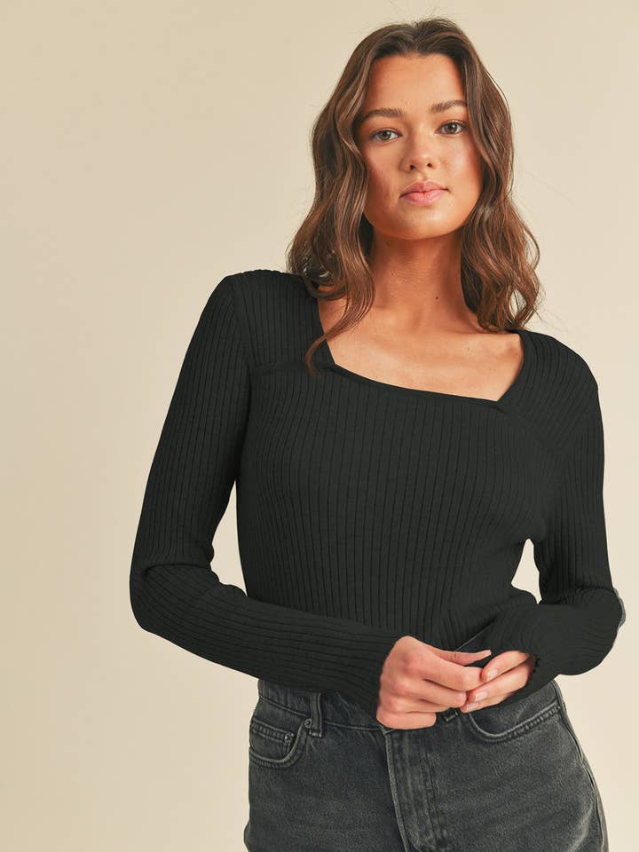 FITTED RIBBED SQUARE NECK SWEATER MSW10028 for wholesale by &MERCI