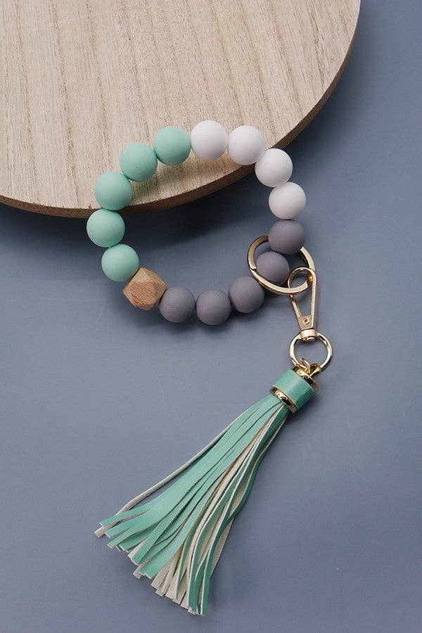 JOSSLYN by wall to wall - Wholesale Keychain Bracelet - SOFTEST RUBBERY BEAD TASSEL BRACELET KEY HOLDER | 40KC10312