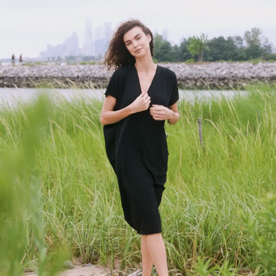 Clara Sunwoo - Wholesale Dress - Women's - DR45R - Textured Rayon - Empire Waist Caftan Pocket Dress