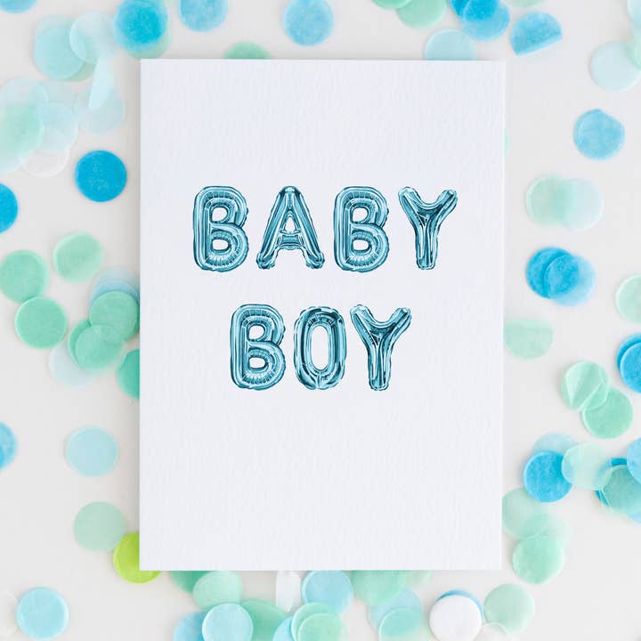 Baby Boy Watercolour Balloon Sustainable Greetings Card for wholesale by Sophie Brabbins