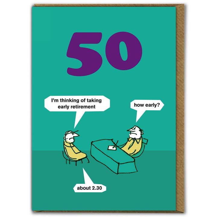 Brainbox Candy – Engroshandel Fødselsdagskort – Sjovt 50-års fødselsdagskort Tidlig pensionering af Modern Toss