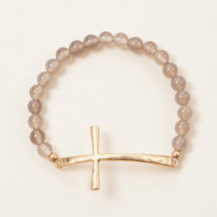 Lilla Haven - Wholesale Beaded Bracelet - Cross charm Stone beaded stretch bracelet