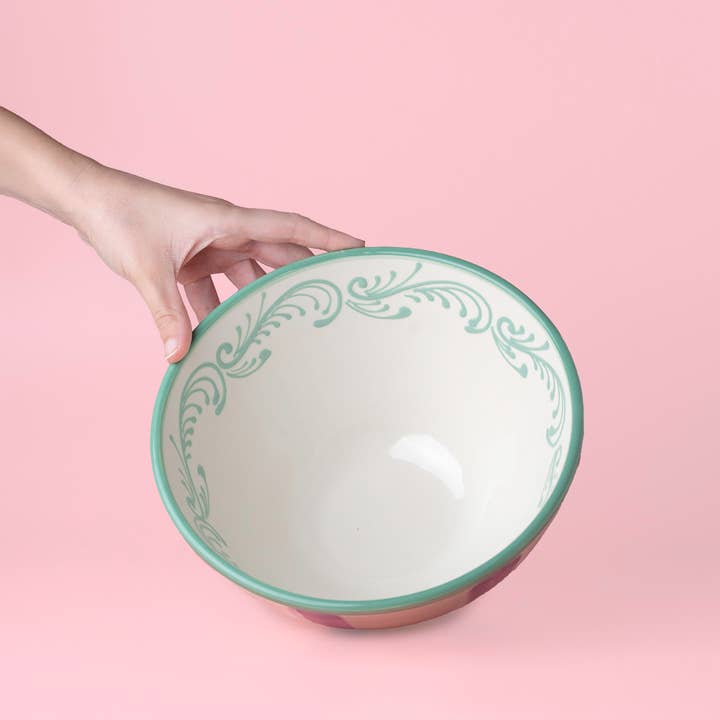 Alfar Tierra Cocida - Venta al por mayor Bol de mesa - Artisanal Ceramic Serving Bowl 1.5L Green & Violet ESMERALDA5