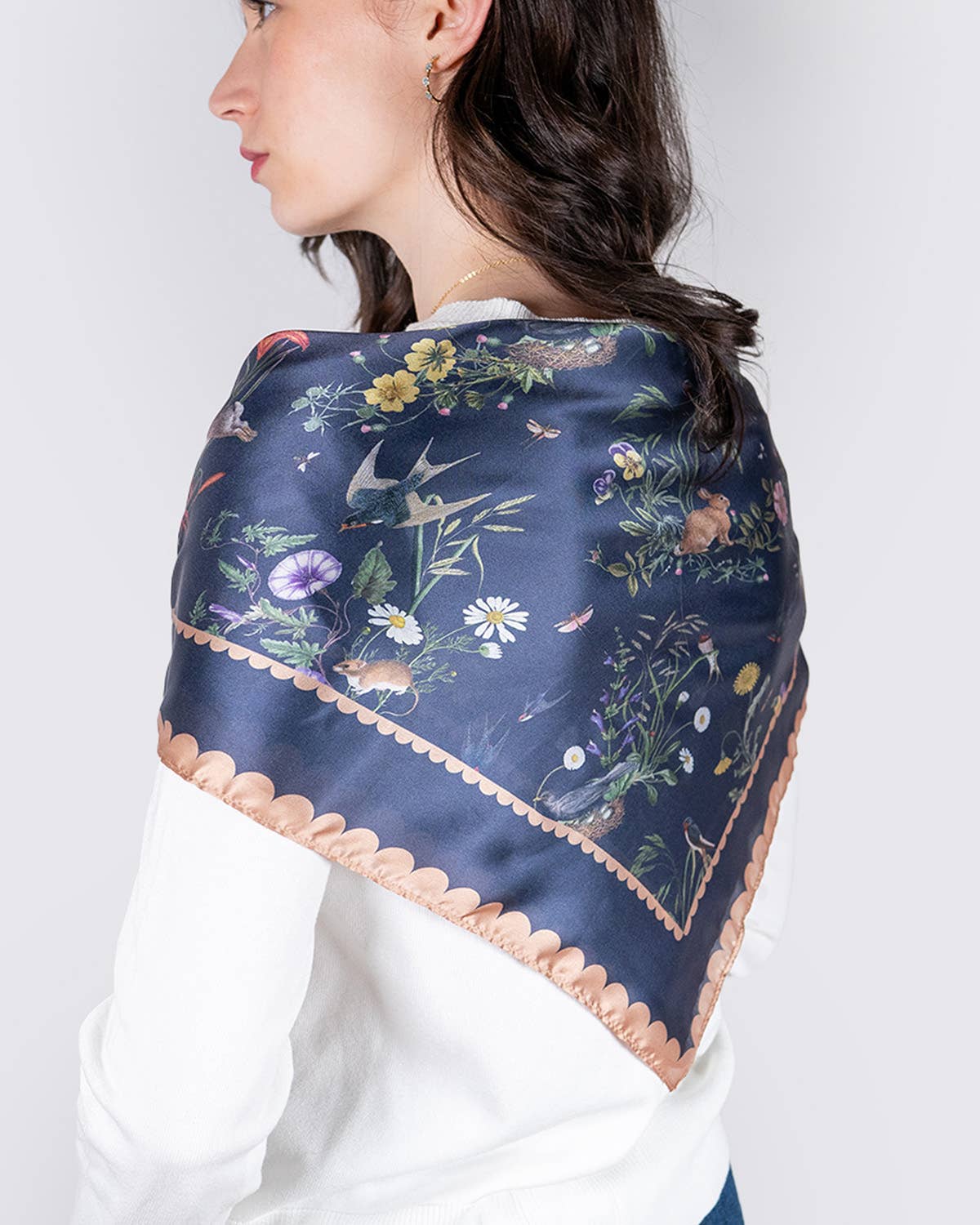 Fable England - Wholesale Scarf - Women's - EU ONLY - Navy Running Bunny Toile Square Scarf1