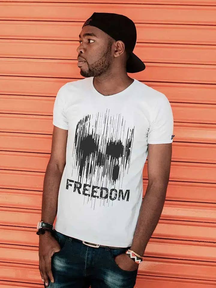 Men's Vintage Tee Shirt Graphic T shirt Skull FREEDOM White for wholesale by ULTRABASIC