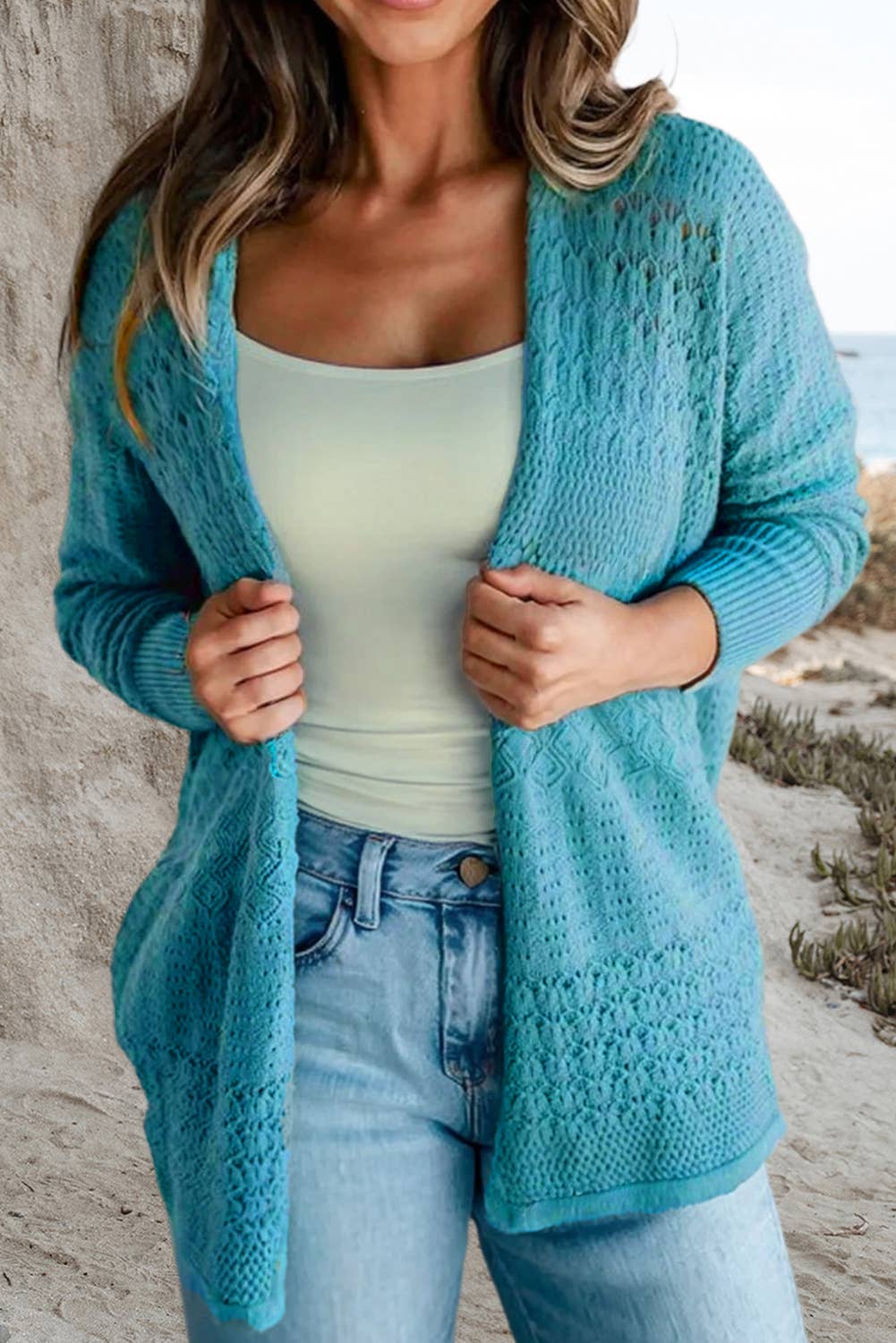 Aapparella - Wholesale Cardigan - Women's - Hollow-Out Knit Open Front Cardigan | S-XL2