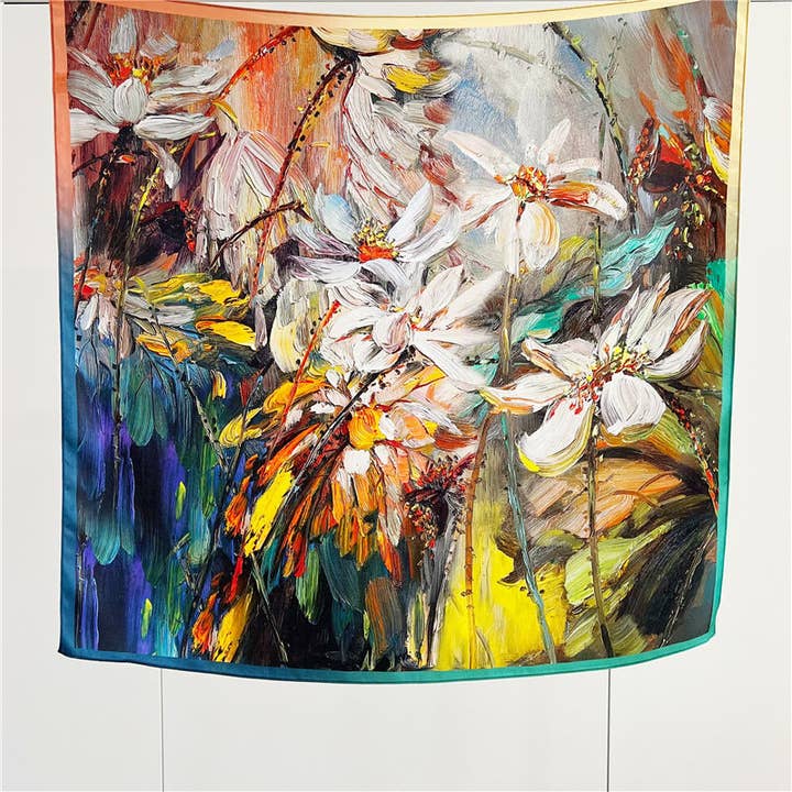 SueSilkHK - Wholesale Scarf – Women's - New Arrival: Living Colour Oil Painting Impact 100% Mulberry Silk Scarf - 65CM Square Shawl, Elegant Gift for Her2