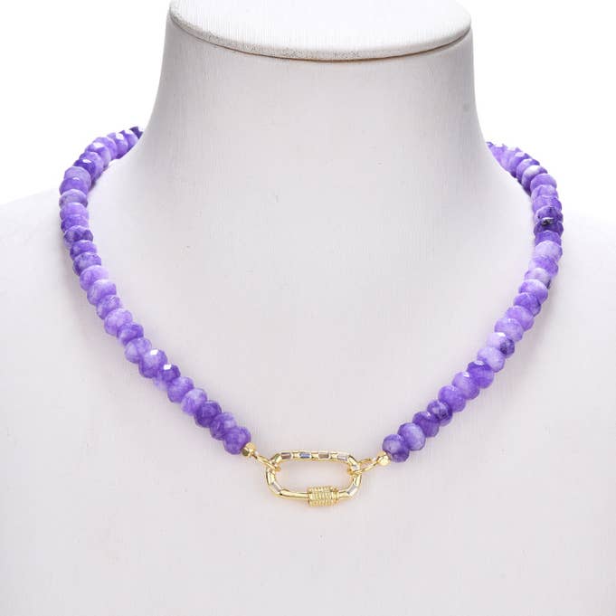 Halskette aus schattiertem lila Quarz, 8 mm facettiert mit Zirkonia-Verschluss für den Großhandel von TRIVENI USA INC