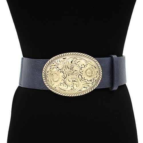 Oblige by G - Wholesale Belt – Women's - Western Floral Engraved Oval Buckle Belt KM-16448