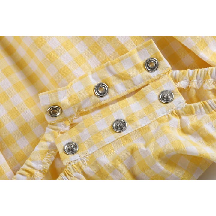 Lil Cactus - Wholesale Bodysuit (Non-Footed) - Baby - Yellow Gingham Lemon Smocked Flutter Romper