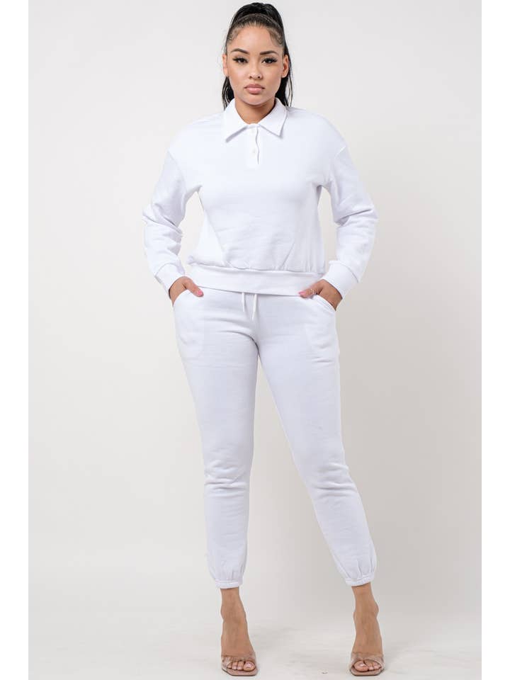 Boswell - Vente Ensemble de vêtements d'intérieur – femme - Ensemble de jogging uni avec col et haut à manches longues