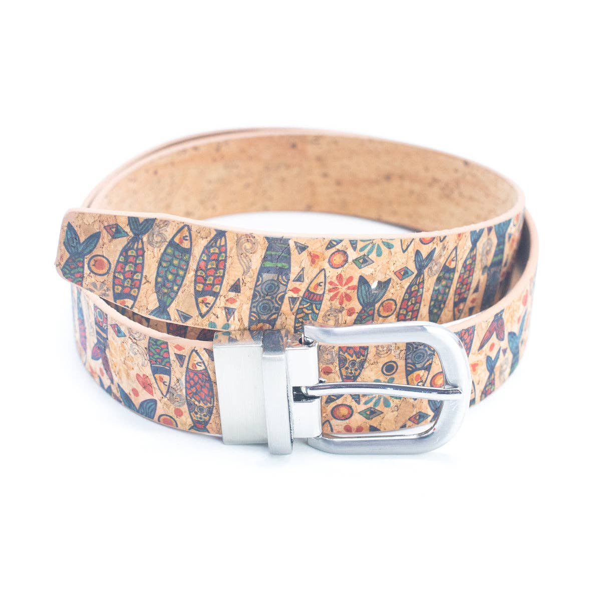 Meninas Bonitas Cork - Wholesale Riem - Dames - Damesriem van natuurlijk kurk met bloemprint en verstelbare gesp0