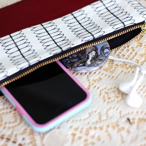 Sketch Color Block Zipper Pouch - Maroon for wholesale by Two Bridges Handmade