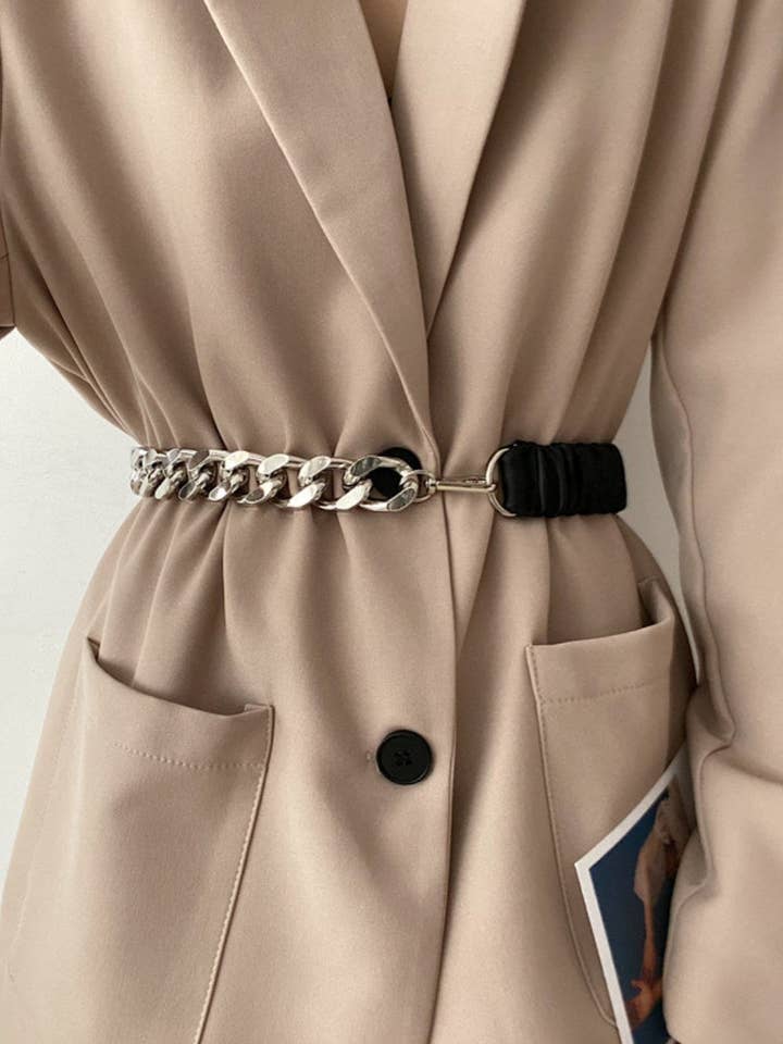 Vintage Stretchy Leather Chain Splicing Belt DPWB3101 for wholesale by Dipped Shop