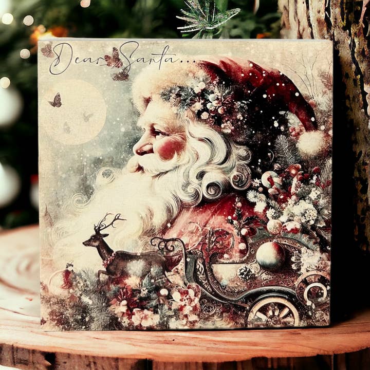 Inkwood Crafters - Wholesale Christmas Wall Art - Dear Santa - Vintage Christmas Decor Wood Sign