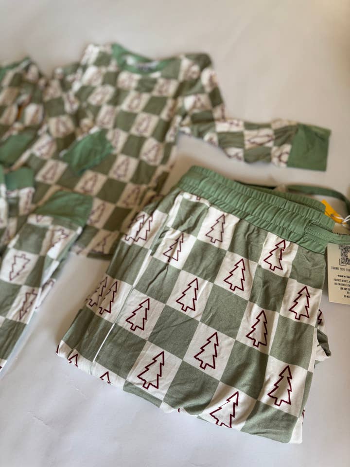 Checkered Christmas Adult Bamboo Pants for wholesale by Tatum & Trace