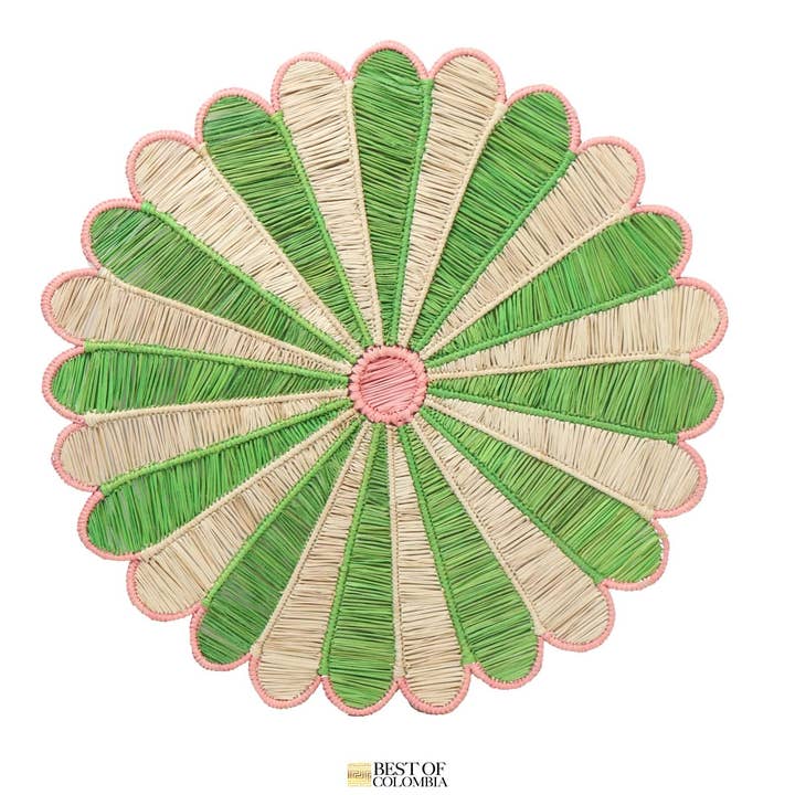 Apple Green Sunflower Placemat - 15 inches for wholesale by Best of Colombia LLC