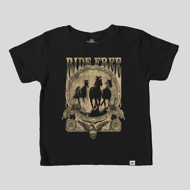 Kids Ride Free Western T-Shirt Black Graphic Tee for wholesale by Kid Dangerous