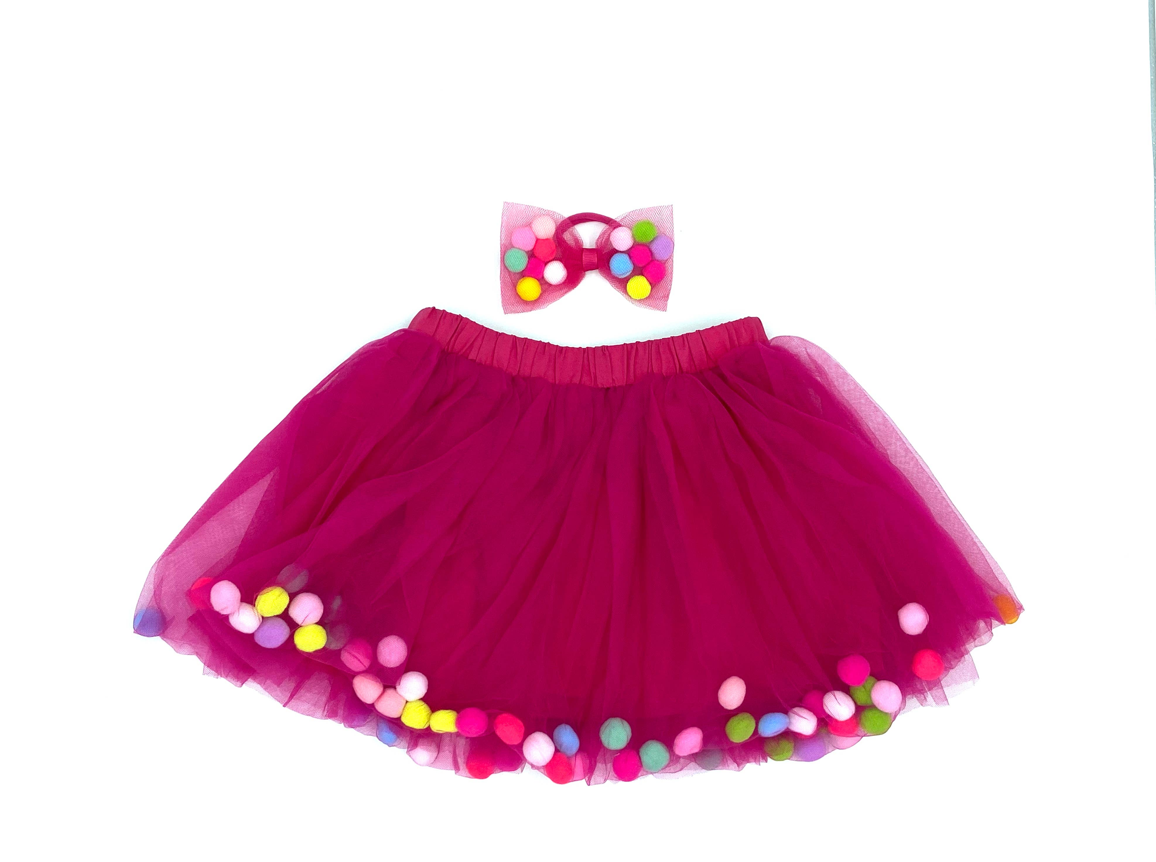 Tutu Joli LLC – wholesale Tutu - Barn – Tutu kjol | Pom Pom Tutu & Bow Hair Slips 2PC Set | Alla färger13