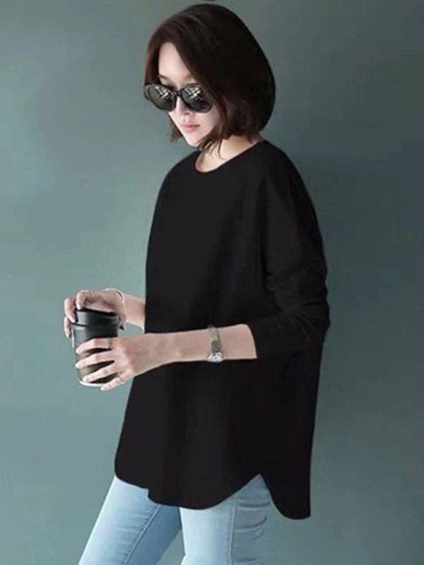 Sheer Trend – Túnica - Mulher por atacado – Camisetas simples de mangas compridas de cor sólida1