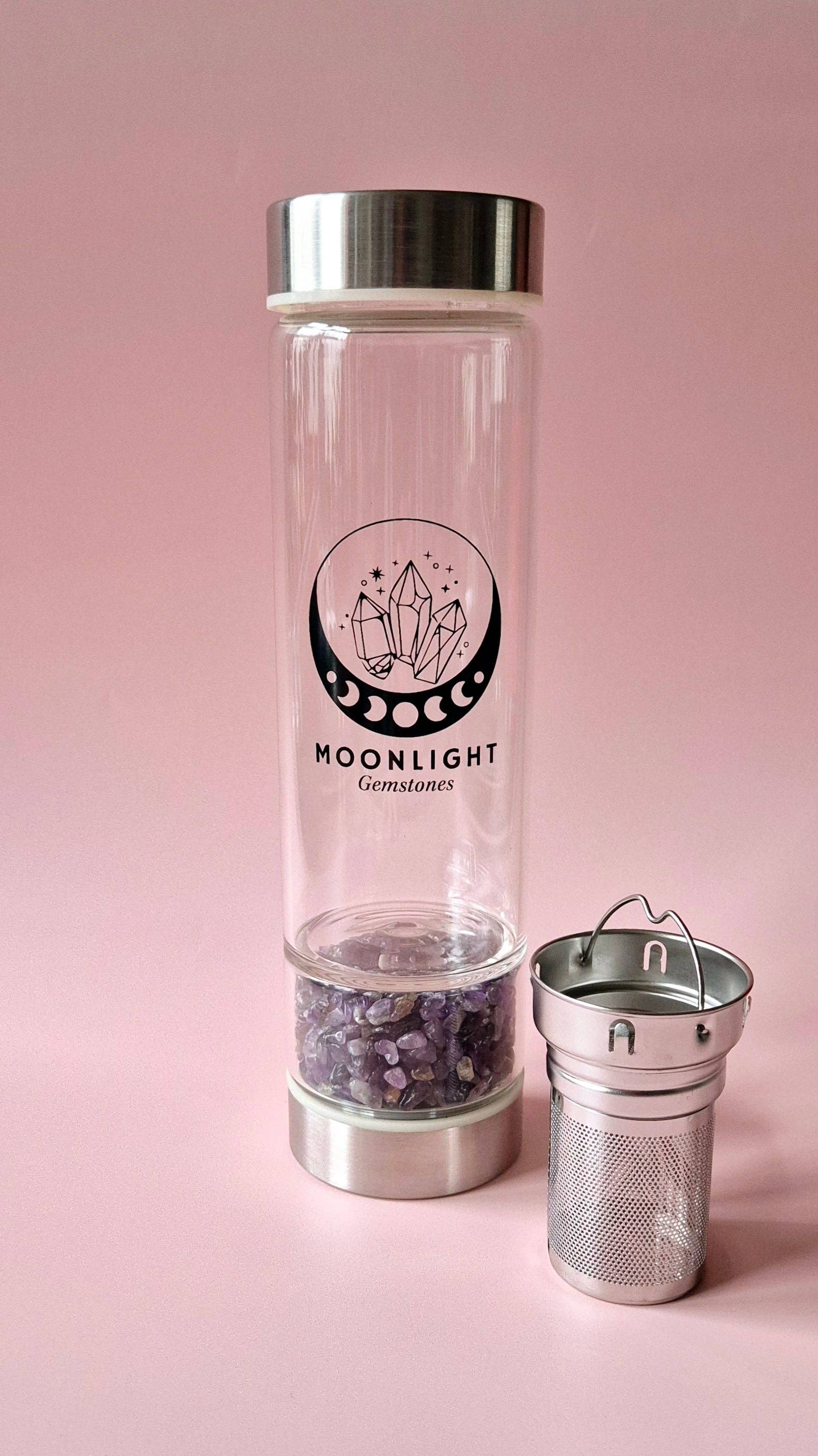 Moonlight Gemstones - Wholesale Water Bottle - Glass Drinking Bottle With Gemstone Filter Rose Quartz Water Bottle – 400 ml4