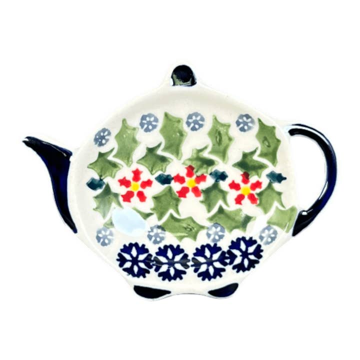 Saucer, Teapot, 4.25" x 3.25" in "Holly In Bloom" by Manufaktura | P094T-IN13 for wholesale by Polish Pottery Outlet