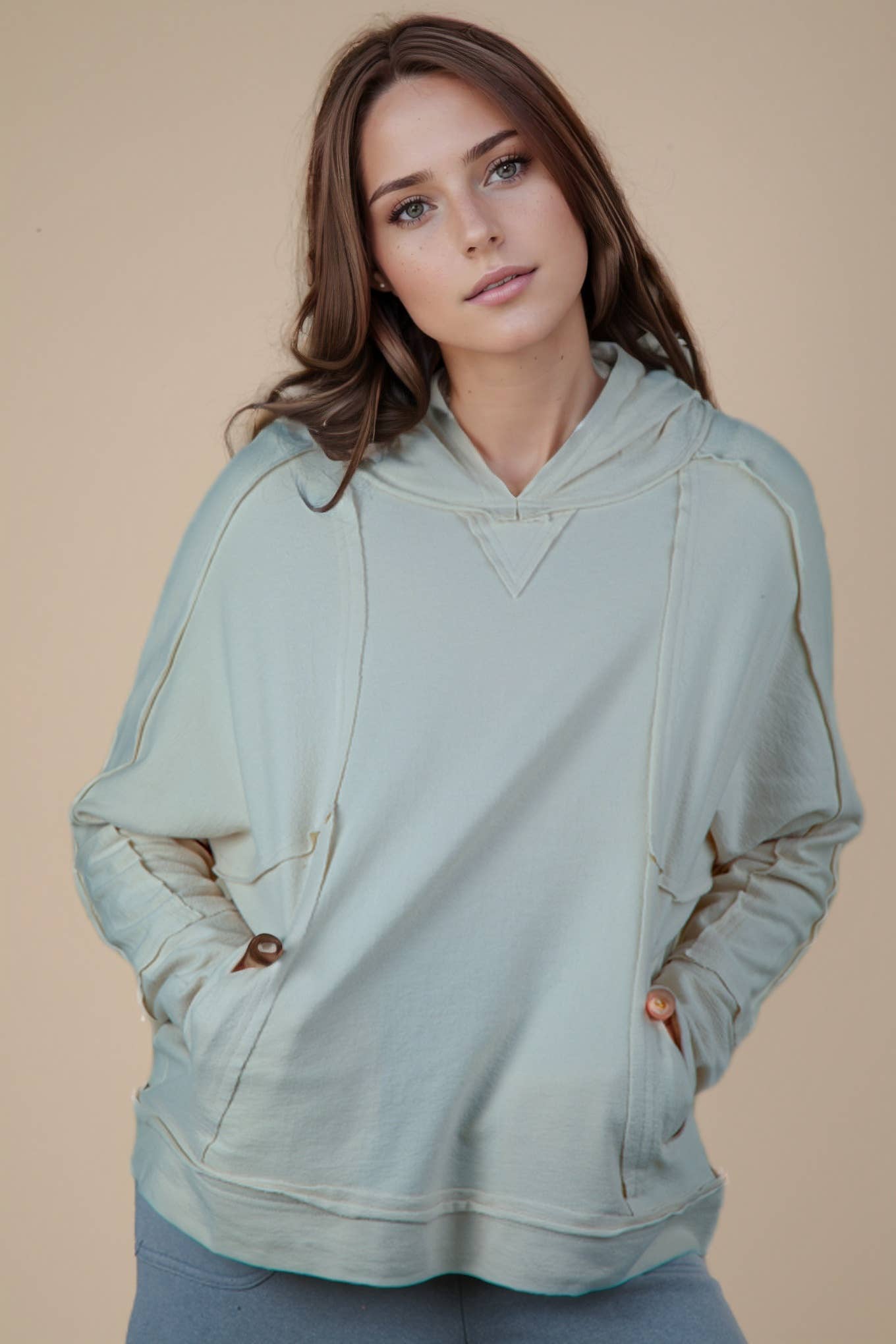 VERY J - Venta al por mayor Jersey corto de punto - Mujer - Top de punto con capucha NT11689-Raw Edge con bonito detalle